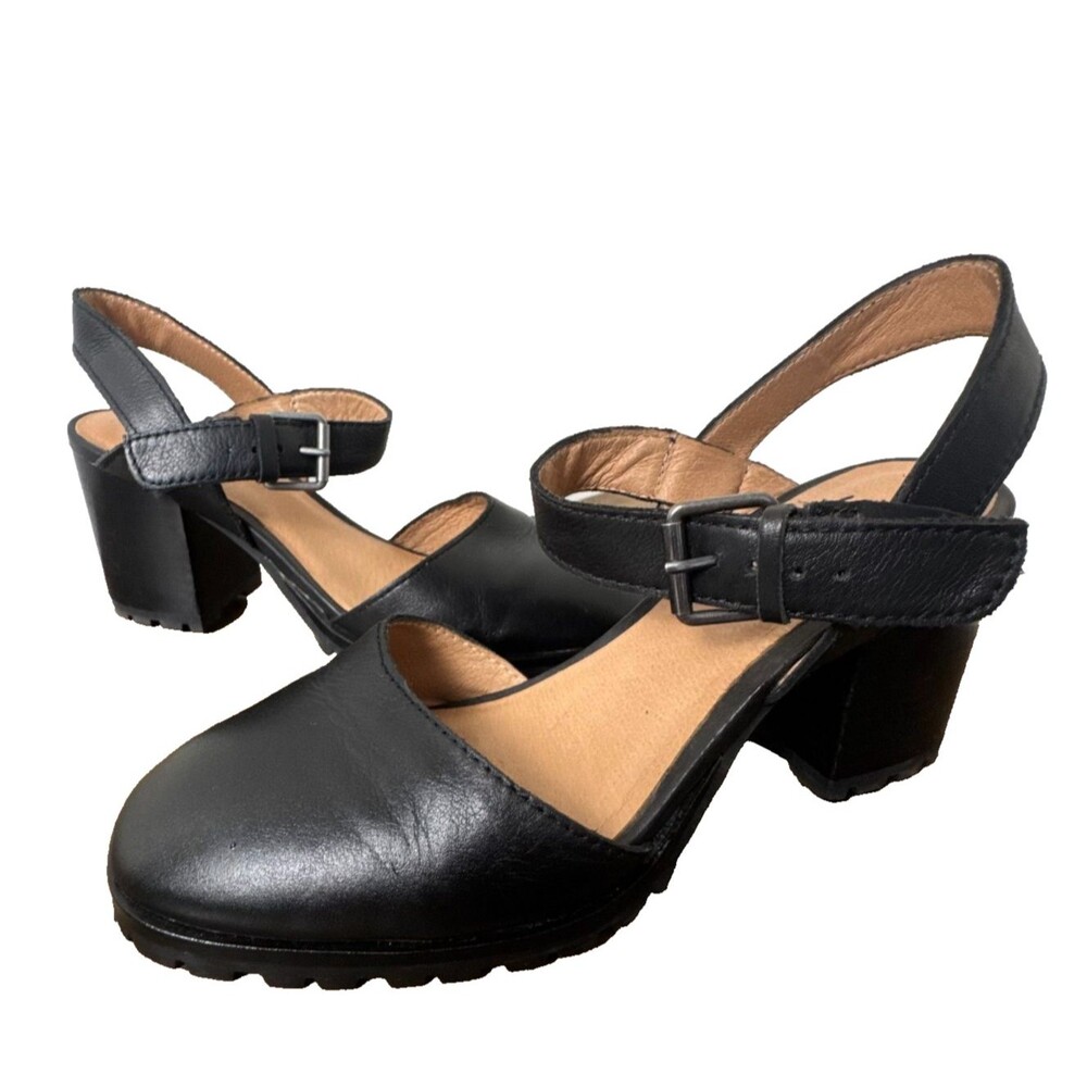 Madewell Black Leather Heels Womens 6.5 Chunky Block Heel Ankle Strap